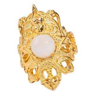 Eternal Grace Pearl Gold Adjustable Ring, Size 8 For Sale