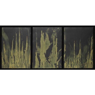 Moshe Gershuni, Triptych Israeli Modernist Abstract Gold Paint Prints Bezalel Artist Gershuni, 1994 For Sale