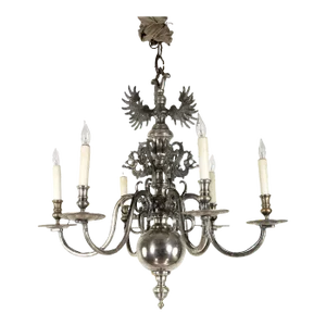 Flemish Silver-Plated Bronze Six-Light Chandelier, Early 20th Century