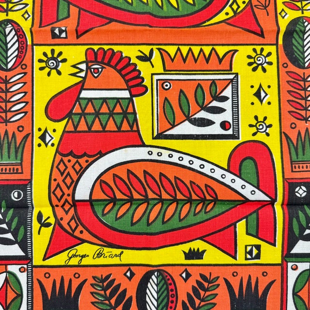 Mid-Century Modern Mid-Century Era Georges Briard Rooster Print Silkscreened Linen Tea Towel For Sale - Image 3 of 13