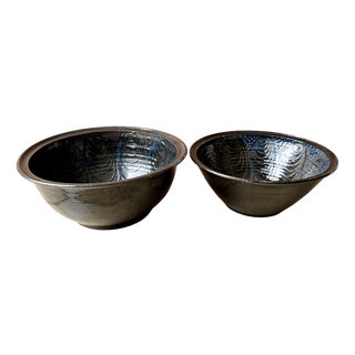 Large Studio Ceramic Art Bowls with Modernist Decor, Germany, 1960s, Set of 2 For Sale