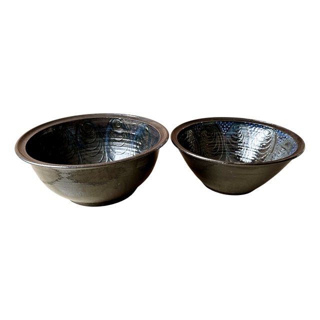 Large Studio Ceramic Art Bowls with Modernist Decor, Germany, 1960s, Set of 2 For Sale
