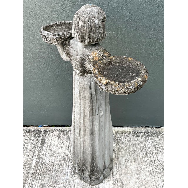 Vintage Stone Garden Figure With Bowls For Sale - Image 9 of 12