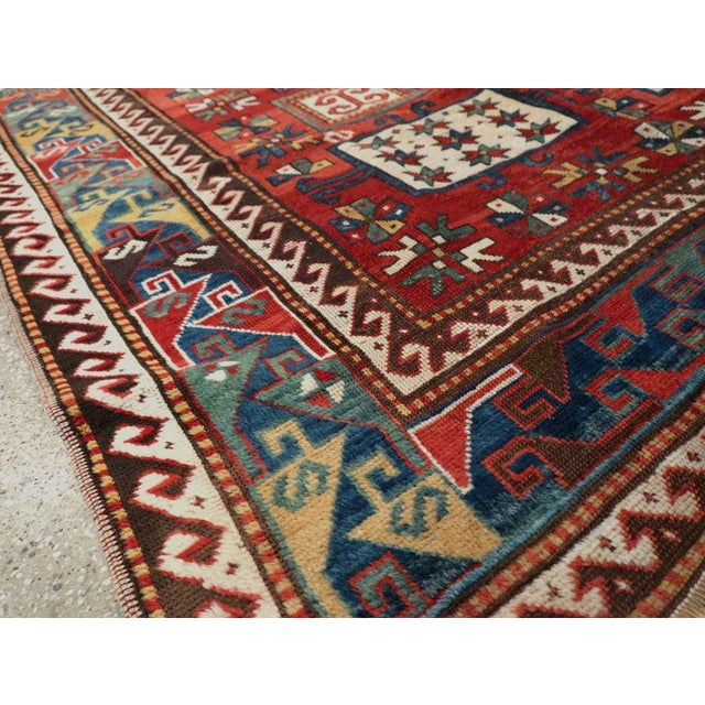Brick Red Galerie Shabab Collection Late 19th Century Handmade Caucasian Kazak Accent Rug For Sale - Image 8 of 9