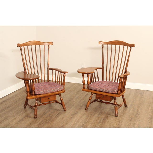 High Quality American Made Vintage Pair of Maple Desk Armchairs, Each with Right-Handed Writing Surface and Storage Drawer...