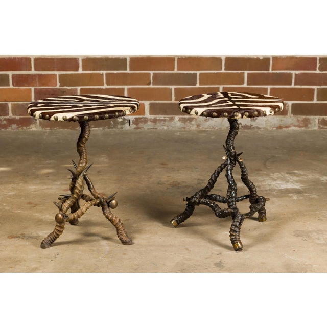 Zebra Skin Circular Top Side Tables with Horn Bases, Two Sold Each For Sale In Atlanta - Image 6 of 12
