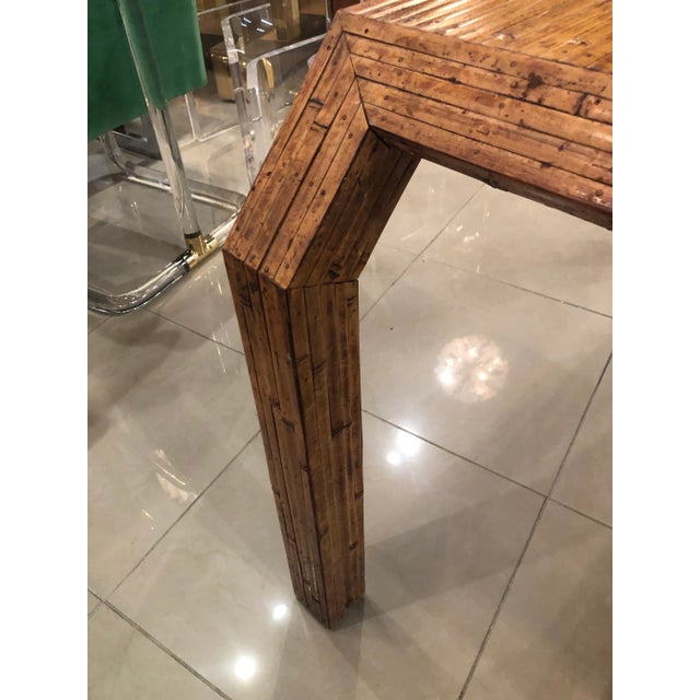 Tan Vintage Hollywood Regency Palm Beach Flat Reed Bamboo Rattan Game Dining Table For Sale - Image 8 of 13