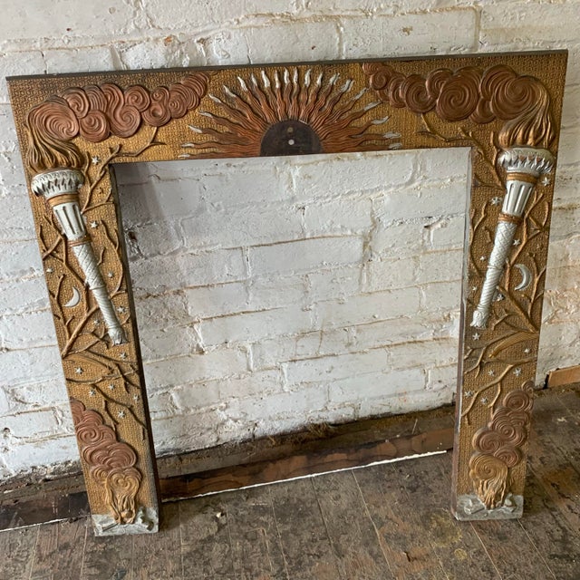 Antique Cast Iron Aesthetic Movement Night Day Sun Stars Fireplace Surround For Sale - Image 10 of 11