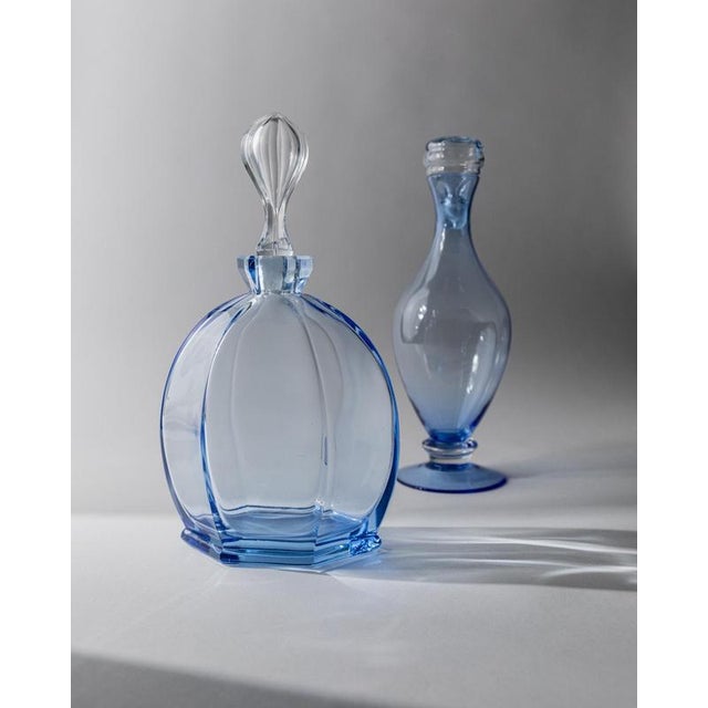 Vintage Blue Murano Glass Decanters with Stoppers, Italy, 1940s, Set of 2 For Sale - Image 10 of 11