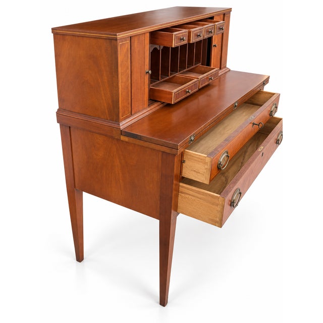 Brown Vintage Federal-Style Tambour Writing Desk With Inlaid Details For Sale - Image 8 of 10
