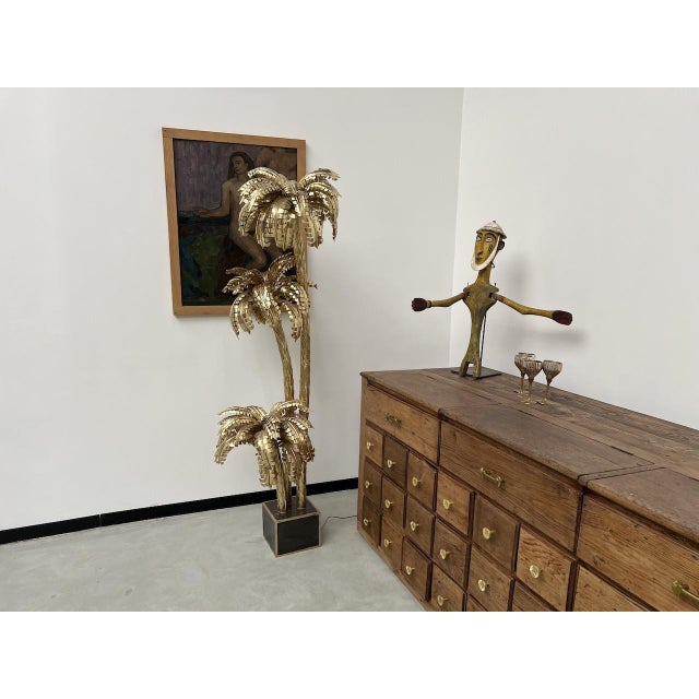 Large Brass Palm Tree Floor Lamp with 3 Trunks, 2010s For Sale - Image 10 of 18