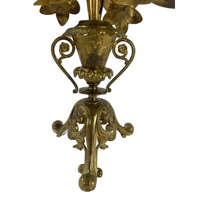 Antique French Brass Lilly Five Arm Candelabra For Sale In Houston - Image 6 of 10