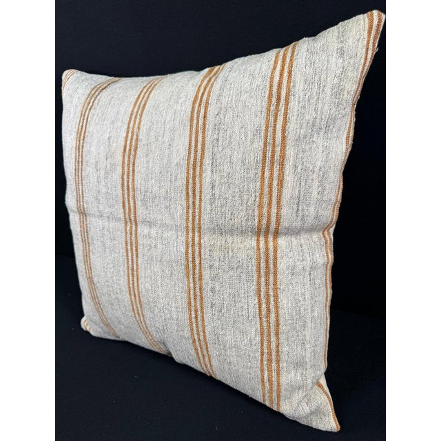 Turkish Hemp Pillow Cushion Natural Beige Rust Pillow Cushion Cover 24"x24" For Sale - Image 4 of 4