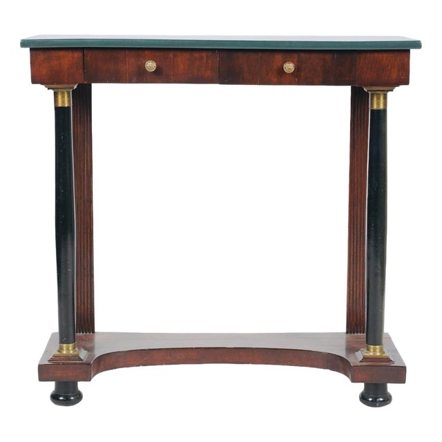 Glorya Kaufman Estate, Empire Revival Console Table Ebonized Columns & Brass Mounts 20th C. For Sale