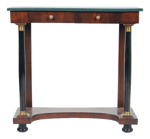 Glorya Kaufman Estate, Empire Revival Console Table Ebonized Columns & Brass Mounts 20th C.