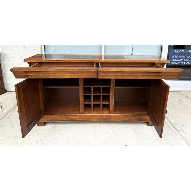 2000 - 2009 Traditional Wood Buffet With Stone-Inset Top and Wine Storage For Sale - Image 5 of 17