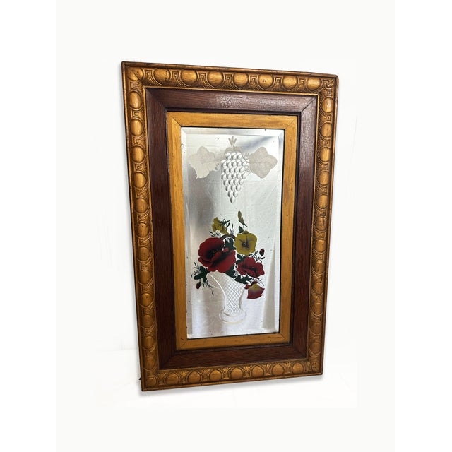 Glass Antique Edwardian Venetian Carved Reverse Painted Floral Mirrors, 1980s, Set of 2 For Sale - Image 7 of 11