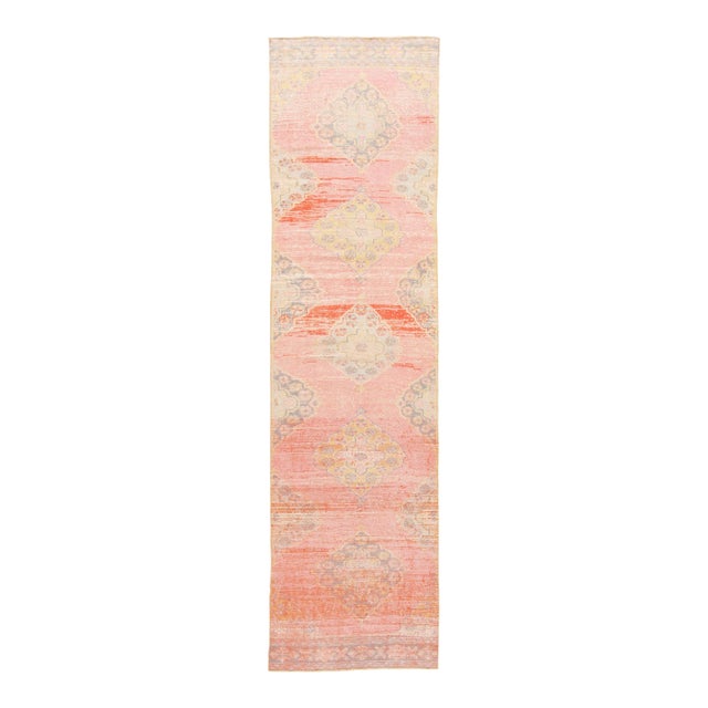 Shabby Chic Vintage Turkish Geometric Wool Runner For Sale