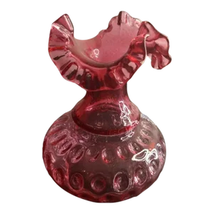 1970s Fenton Cranberry Ruffled Edge Melon Vase