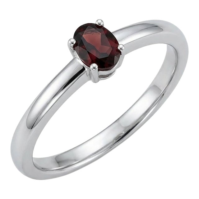 Garnet Oval Cut Gemstone Ring, 925 Sterling Silver Handmade Simple Garnet Ring Us 7 For Sale