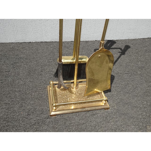 Vintage French Country Gold Brass Fireplace Tools W Three Tools For Sale - Image 9 of 12
