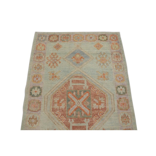 Blue Multicolor Handwoven Turkish Oushak Runner 3'2" X 7' For Sale - Image 4 of 6