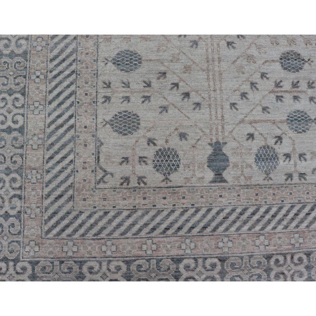 Modern Tribal Khotan Rug in Shades of Cream, Tan, and Light Teal For Sale In Atlanta - Image 6 of 13