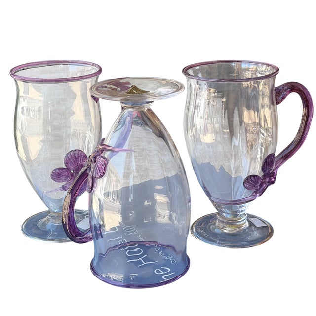 Steuben Glass Carder Steuben Glass Mat-Su-No-Ke Crystal Amethyst Handled Tumbler For Sale - Image 4 of 5