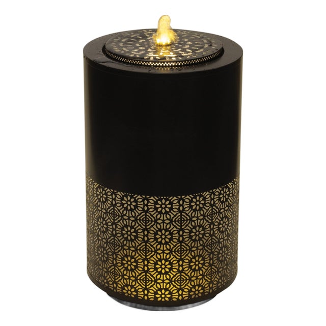 Illuminated Cut-Out Metal Round Fountain 21.5"H For Sale