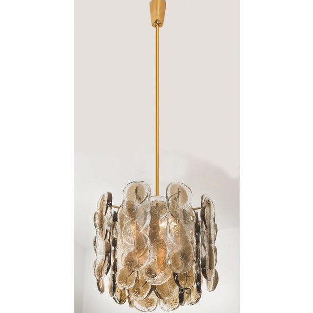 high quality murano glass chandelier by Kalmar, 1960s smoked swirl ice glass, clear twisted crystal glass panels with a...