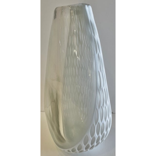 1990s White Lace Pattern Glass Vase For Sale - Image 5 of 11