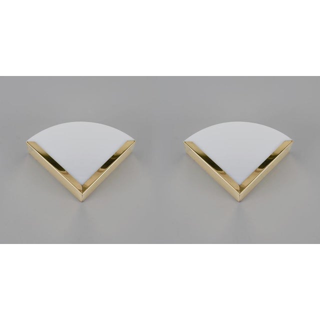 Italian Triangular Sconce in Brass and White Acrylic Glass, 1970s For Sale - Image 9 of 18