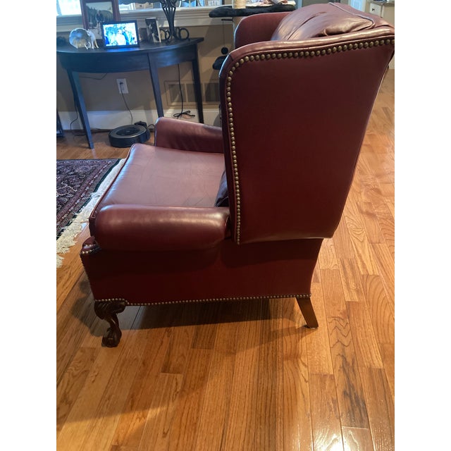 1990s Craftwork Guild Burgundy Leather Wingback Armchair With Nailhead Trim For Sale - Image 4 of 10