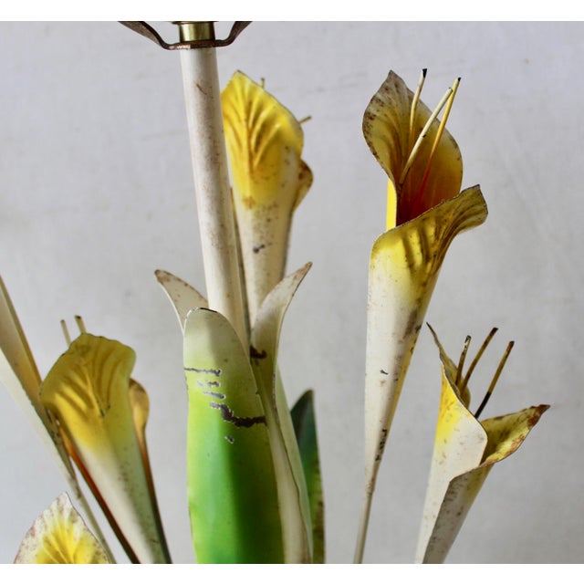 Yellow Vintage Italian Tole Flowers Urn Table Lamps- a Pair For Sale - Image 8 of 12