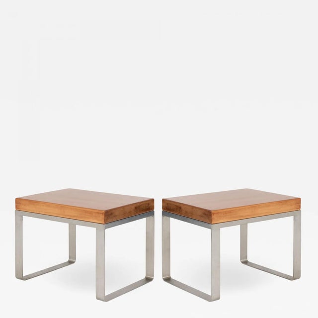 Wood Solid Wood Accent Bench Tables With Steel Bases, Pair For Sale - Image 7 of 7