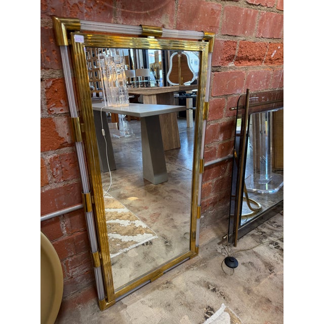 Italian Italian Mid-Century Brass and Lucite Wall Mirror, 1970s For Sale - Image 3 of 8