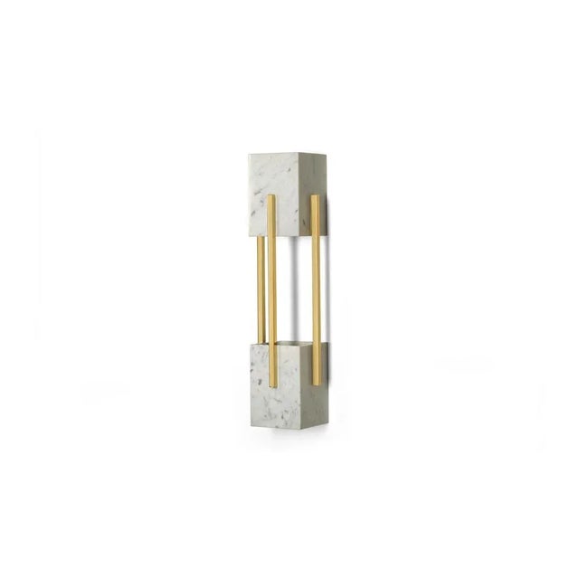 Looshaus carrara marble and brass wall lamp by insidherland dimensions: d 13 x w 14 x h 56 cm. Materials: carrara marble,...