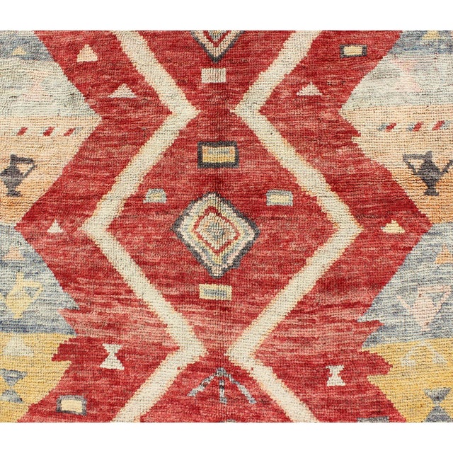 Textile Antique Turkish Oushak Rug With Bold Red, Soft Blue, and Golden Accents For Sale - Image 7 of 8