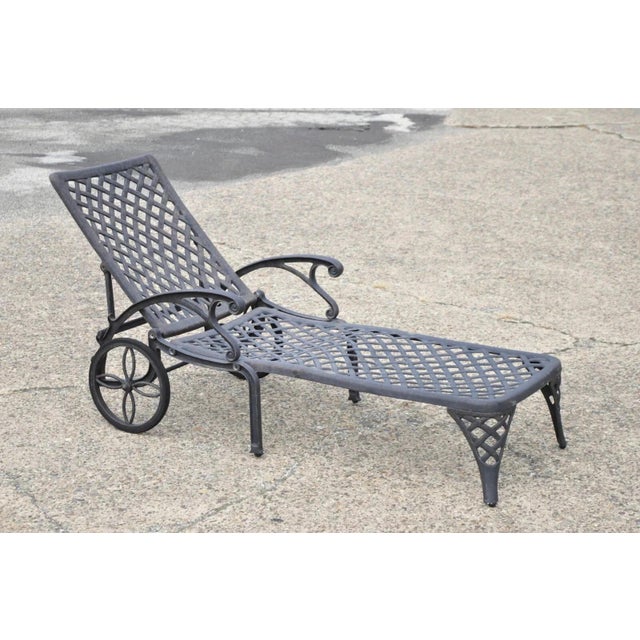Late 20th Century Tuscan Mediterranean Style Black Cast Aluminum Pool Patio Chaise Lounge Chair For Sale - Image 9 of 9