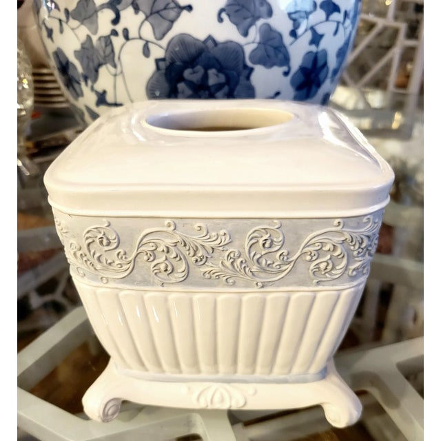 Ceramic Vintage Ceramic Pale Blue White Traditional Tissue Box Cover Holder For Sale - Image 7 of 7