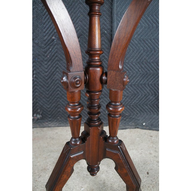 Antique Victorian Eastlake Walnut Burl Carved Pedestal Table Sculpture Stand For Sale - Image 6 of 12