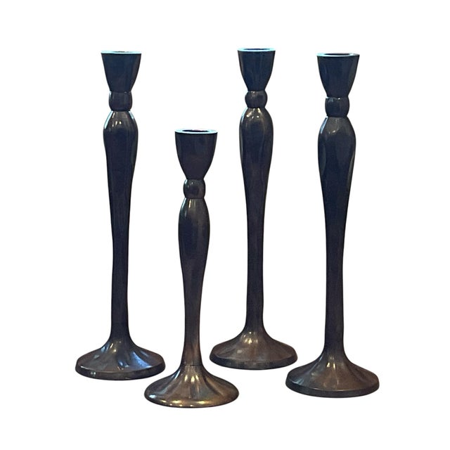 Brown Bronze Brutalist Modern Candle Holders- Set of 4 For Sale - Image 8 of 9