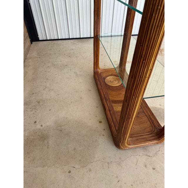 Monumental Vintage Pencil Rattan Waterfall Étagère With Glass Shelves For Sale In Naples, FL - Image 6 of 12