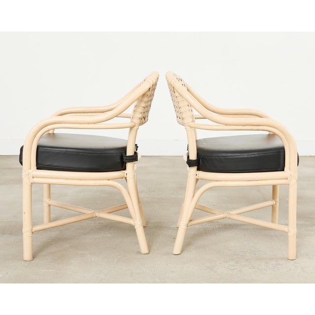 Wood Set of Four McGuire Rattan Laced Rawhide Barrel Armchairs For Sale - Image 7 of 18