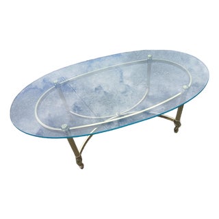 Vintage Ethan Allen Oval Brass Glass Coffee Table For Sale