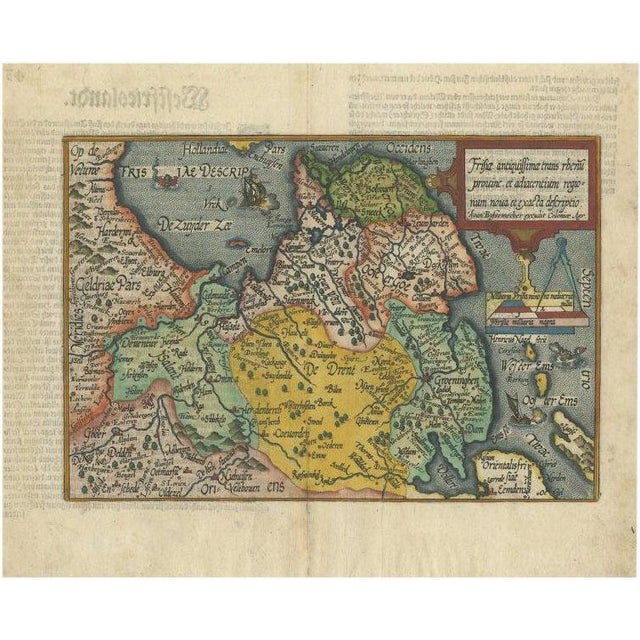 17th Century Antique Map of Friesland in Decorative Hand-Colouring, 1600 For Sale - Image 5 of 5