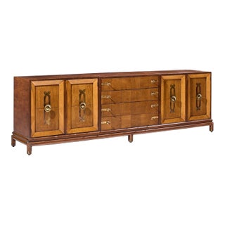 Renzo Rutili for Johnson Furniture Mid Century Walnut and Brass Credenza For Sale