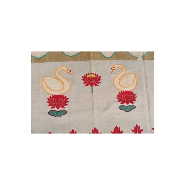 Rug & Kilim 1950s Vintage Dhurrie Flat Weave in in Red and Blue With Swan Pictorials by Rug & Kilim For Sale - Image 4 of 7