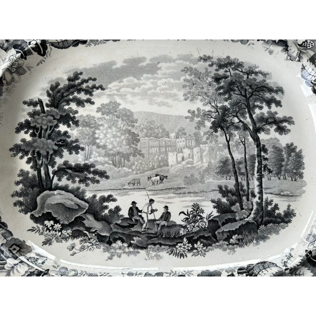 Enoch Wood & Sons Antique Platter of Rievaulx Abbey Yorkshire by Enoch Wood - Mid 1800s. For Sale - Image 4 of 9