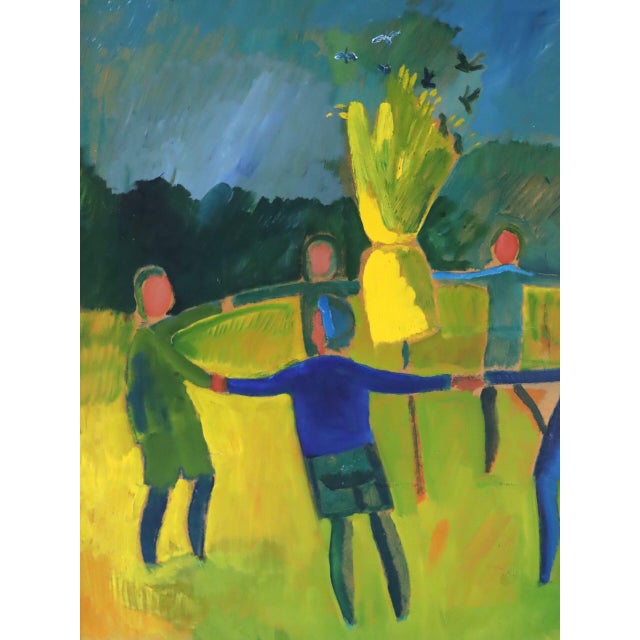 Mid-Century Modern 'Circle of Light' Vintage Original Figurative Landscape Oil Painting, Framed For Sale - Image 10 of 13